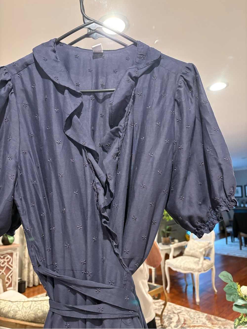 Old Navy Navy Ruffle Wrap Dress with Puff Sleeves